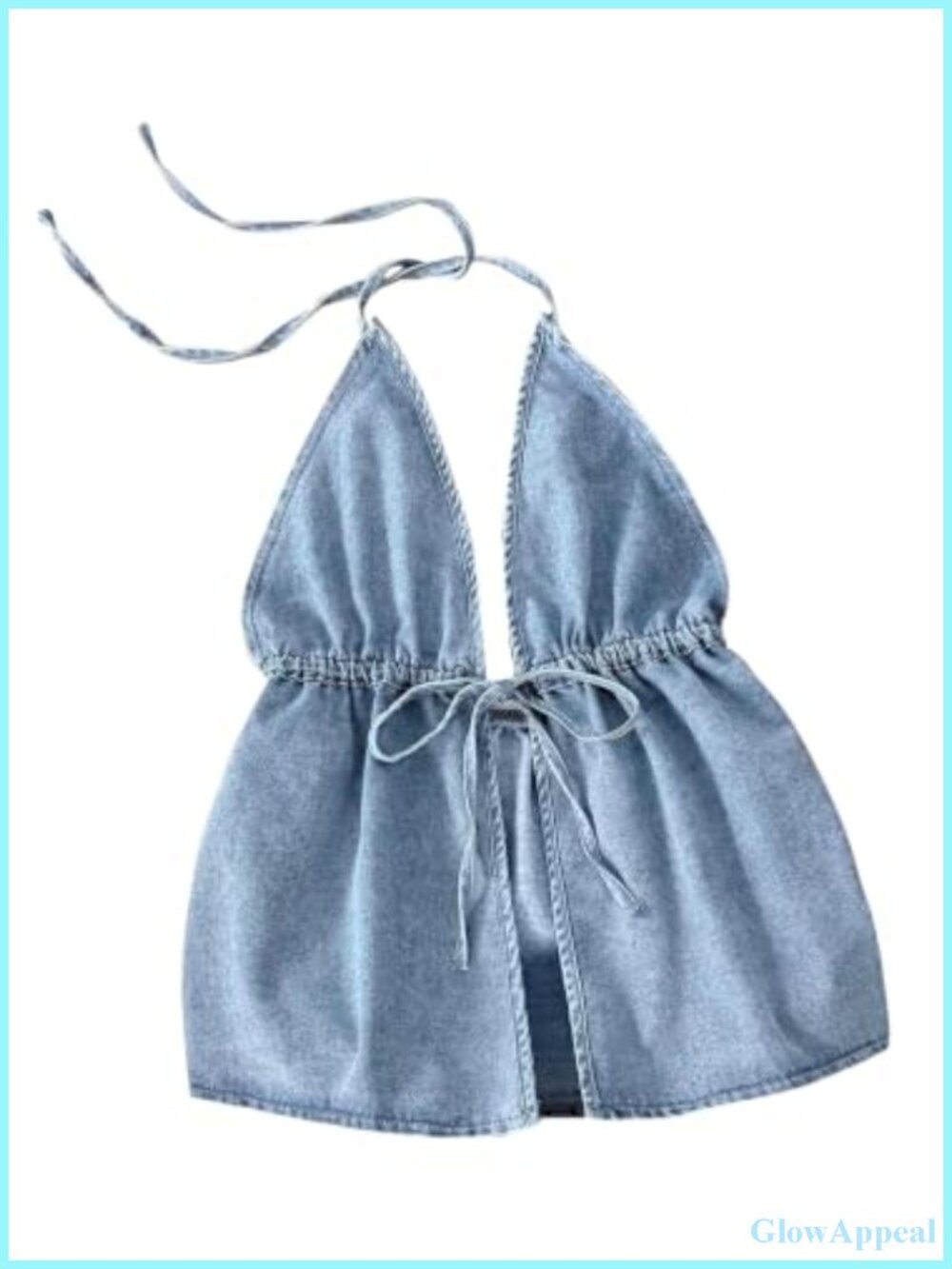 Denim Halter Top Self Tie Peplum Jean Sleeveless Crop Tank